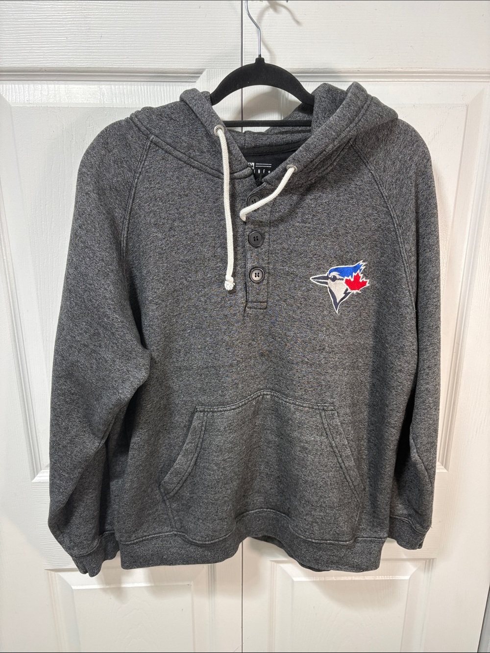 Toronto Blue Jays Hoodie Gray Henley Pullover Hooded Sweatshirt MLB - Picture 1 of 5